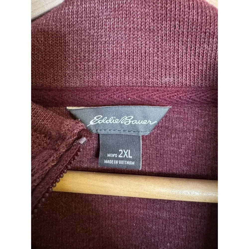 Eddie Bauer Men’s XXL 1/4 Zip Up Red Long Sleeve Knit Tight Knit Collar Neck